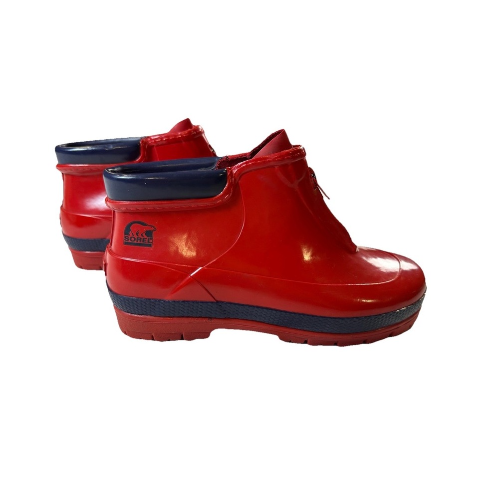 Sorel Little Drizzle Short Rain Boots Lil Kids Sz 3 Red Rubber Front Zip Unisex‎